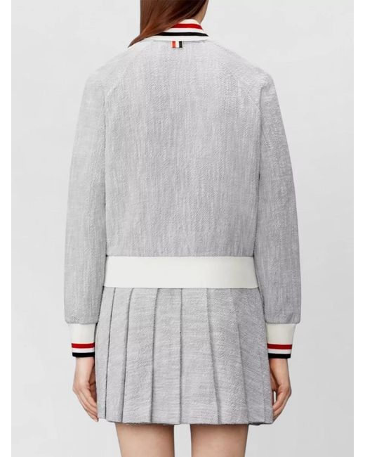 Thom Browne Gray Rwb Tweed Raglan Bomber Jacket