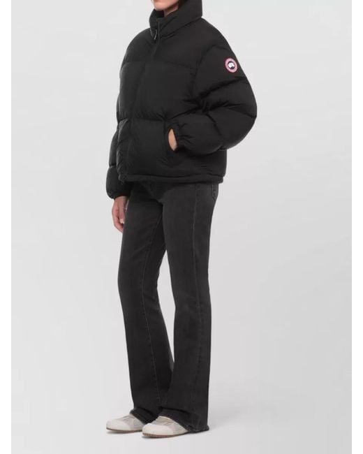 Canada Goose Black Cropped Puffer Jacket High Neck Hem Drawstring