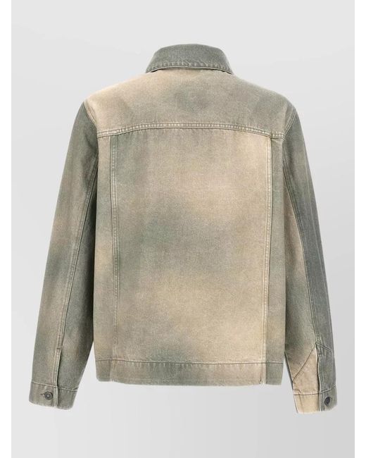 Objects IV Life Gray Denim Jacket Chest Pockets Long Sleeves Collar for men