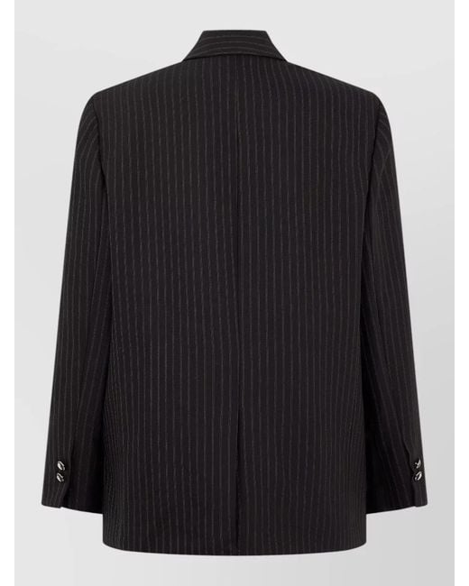 Elisabetta Franchi Black Wool Pinstripe Tailored Jacket Notched Lapel