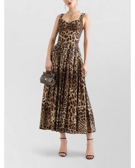 Dolce & Gabbana Multicolor Leo Print Cotton Midi Dress