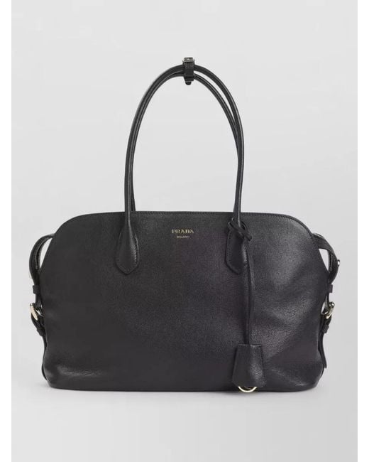 Prada Black Leather Shopping Tote Bag Detachable Strap