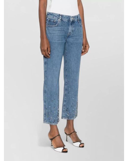 7 For All Mankind Blue Embellished Straight-Leg Cropped Jeans