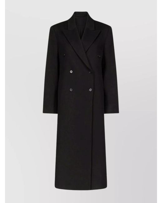 Loulou de Saison Black Double Breasted Long Coat With Notched Lapels