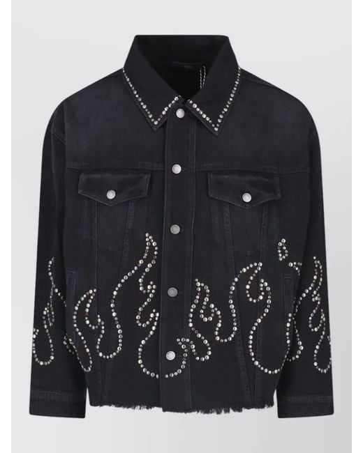 Amiri Black Denim Shirt Studded Chest Pockets Stitching for men