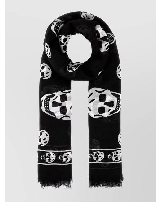 McQueen Black Silk Skull Print Scarf