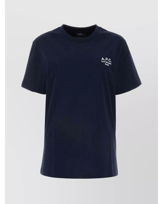 A.P.C. Blue Cotton Logo Embroidered T Shirt