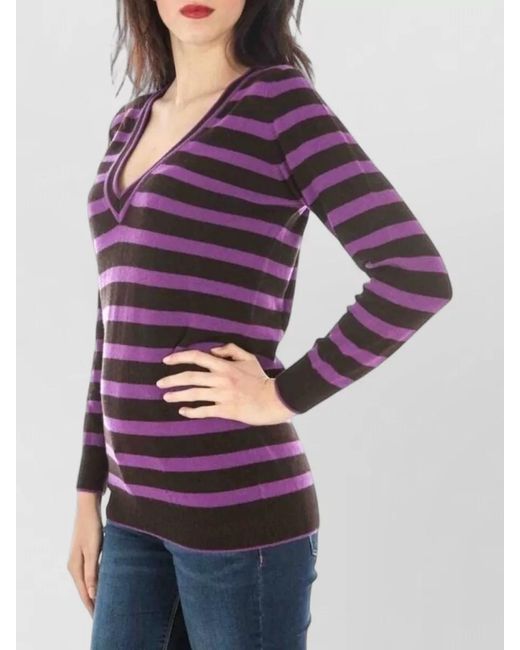 Fred Perry Purple Cashmere Wool V-Neck Sweater