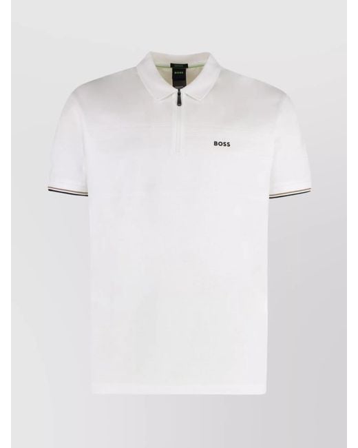 Boss White Ribbed Trim Regular Fit Polo Shirt for men