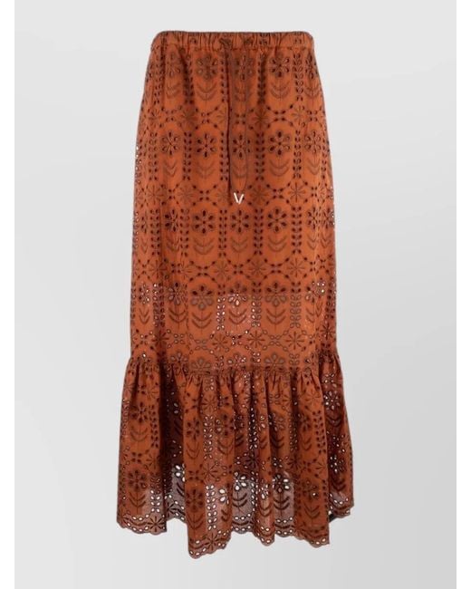 Paul Smith Brown Skirt Embroidered Design Ruffled Hem Sheer Detailing