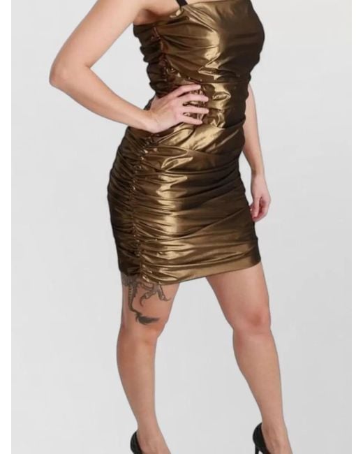 Dolce & Gabbana Brown Strapless Ruched Mini Dress