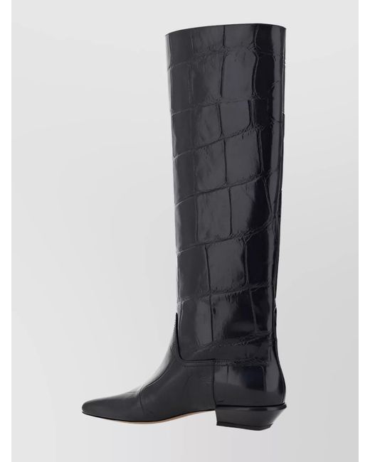 Paris Texas Black Crocodile-Embossed Leather Knee-High Boots