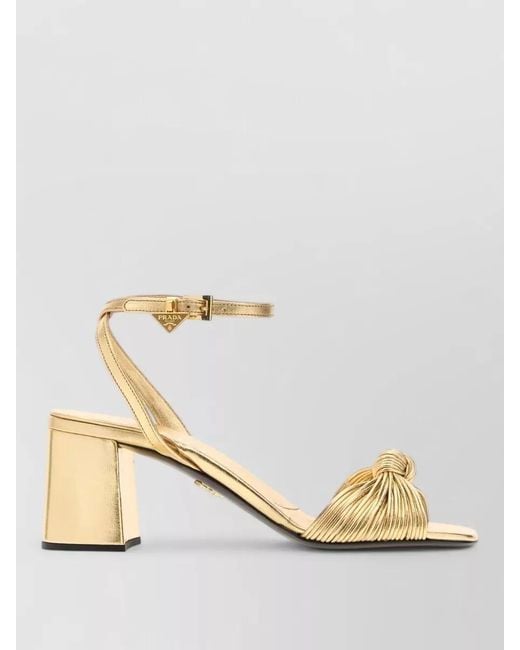 Prada Metallic Leather Sandals Block Heel Open Toe