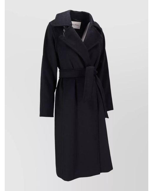 Max Mara Blue Belted Mid Length Coat Notched Lapels