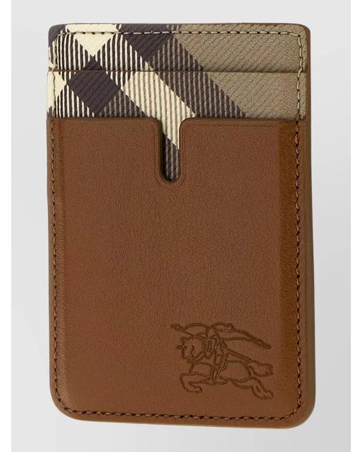 Burberry Brown Leather Pop Check Card Holder Keyring for men