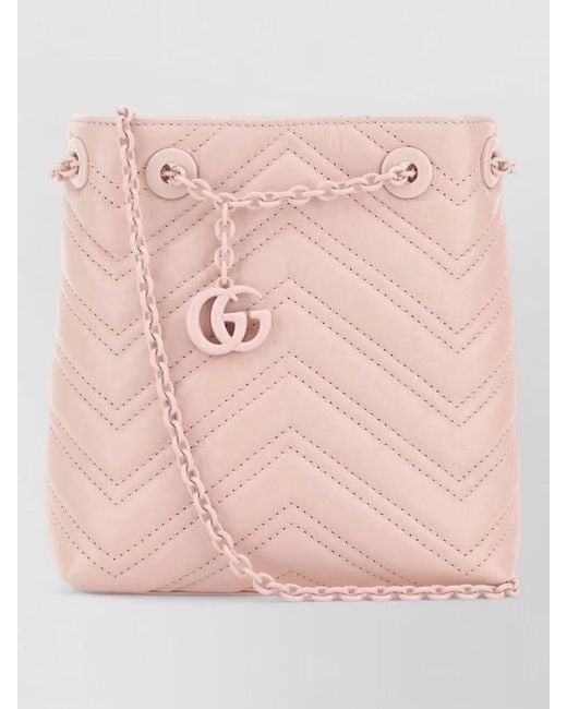 Gucci Pink Leather Micro Gg Marmont Bucket Bag Chain