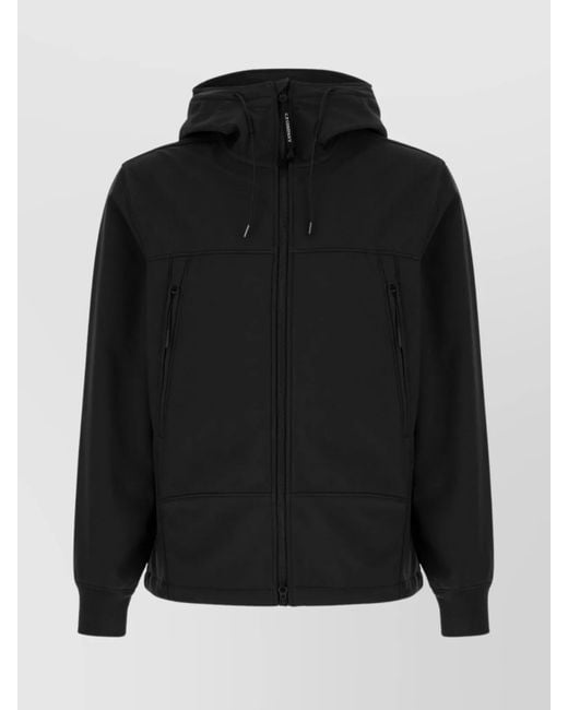 Company Men's Black Hooded Jackets With Elastic Cuffs And