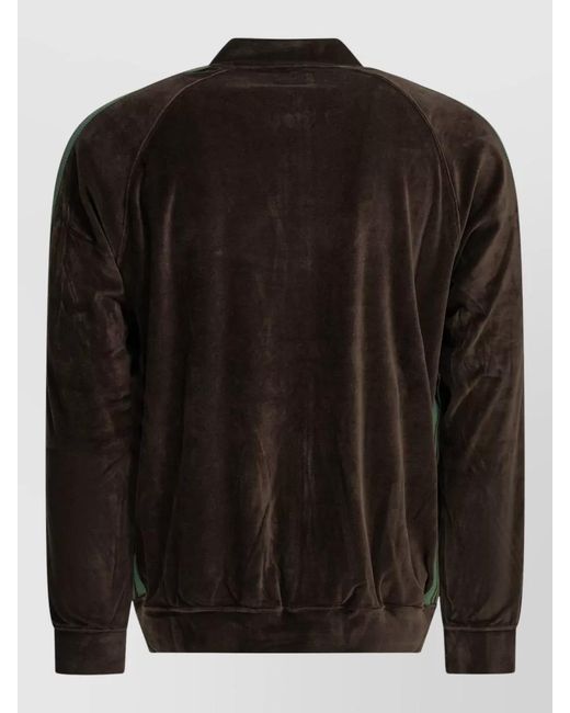 Needles Black Track Zip Sweatshirt Ribbed Cuffs Pockets Stripes for men