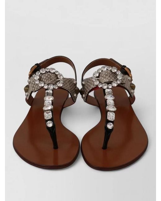 Dolce & Gabbana Brown Ayers Leather Sandals Crystal Slingback Flip Flops
