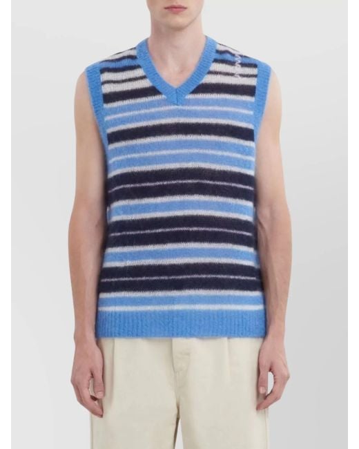 Marni Blue Mohair Blend V-Neck Sleeveless Sweater for men