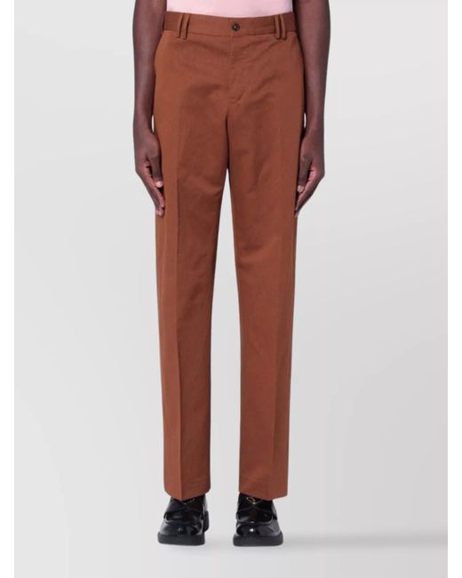 PT Torino Brown Cotton Linen Straight-Leg Trousers for men