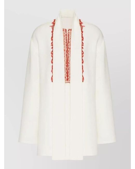 Valentino Garavani White Long Sleeve Top High Neck Scarf