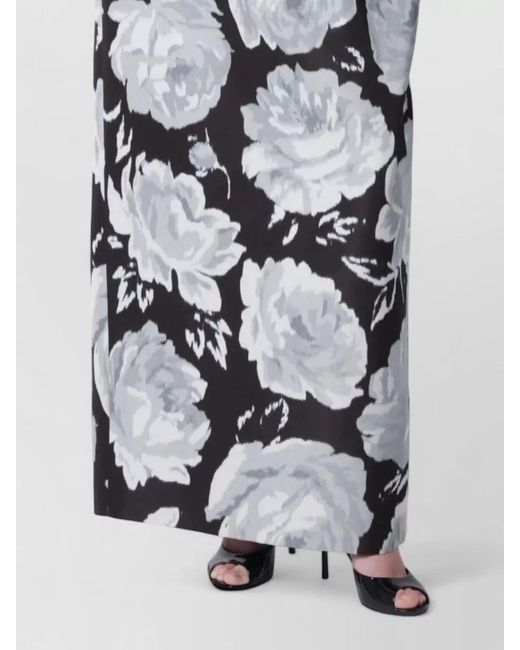 Patou Gray Strapless Floral Maxi Dress Fitted Bodice