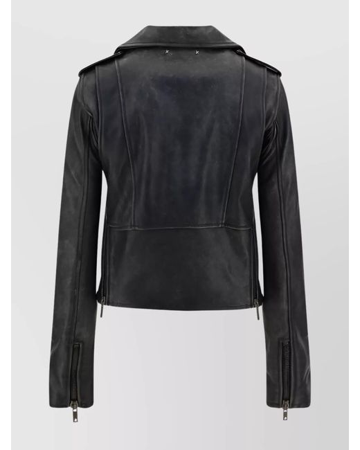 Golden Goose Deluxe Brand Black Calf Leather Asymmetric Biker Jacket