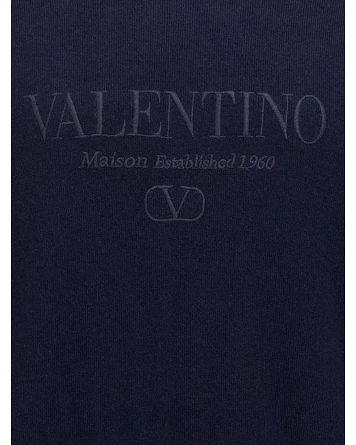 Valentino Garavani Blue Virgin Wool Embroidered Logo Crewneck Sweater for men