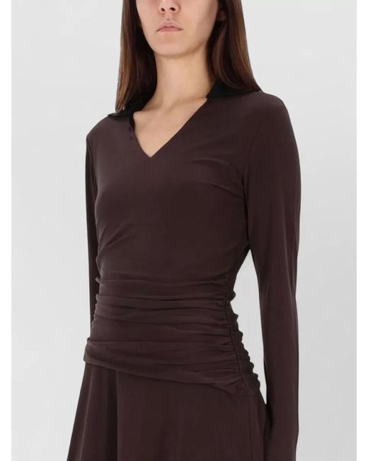 Tory Burch Red Midi Dress Ruched Skirt V Neckline