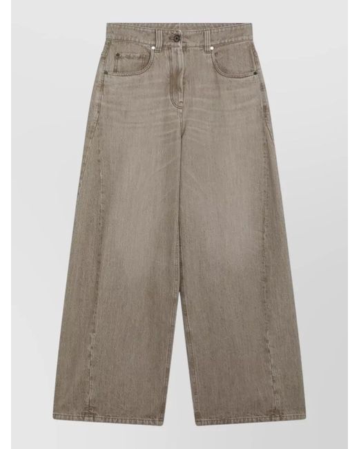 Brunello Cucinelli Gray Wide Leg Five Pocket Denim Trousers
