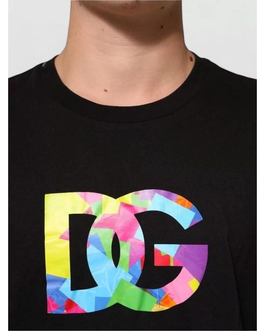 Dolce & Gabbana Black Logo-Print Cotton Crew-Neck T-Shirt for men