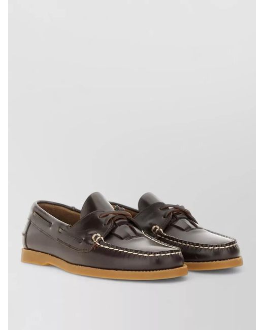 Hereu Gray Leather Moccasin Boat Loafer Rubber Sole