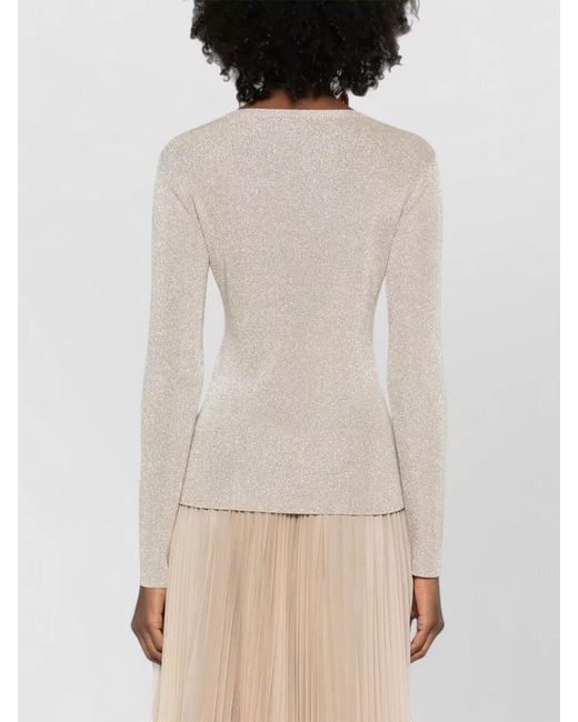 Fabiana Filippi Natural Fine-Ribbed Long-Sleeve Crewneck Knitted Top