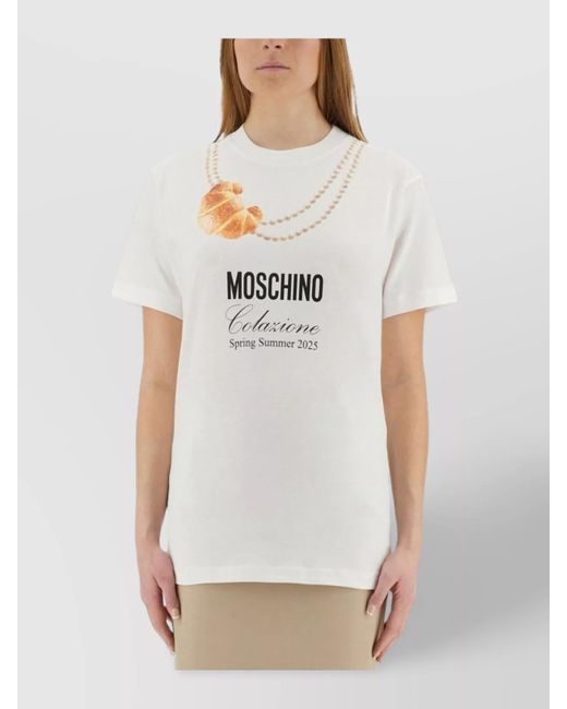 Moschino White Cotton Logo Print T-Shirt