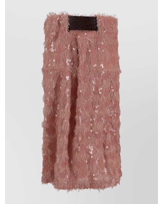 Niccolò Pasqualetti Pink Chimera Midi Skirt Sequins Leather Belt