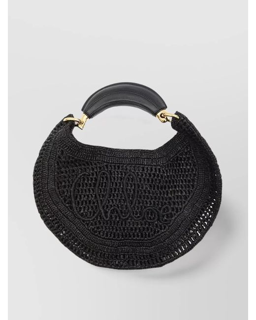 Chloé Black Hardware Top Handle Woven Shoulder Bag