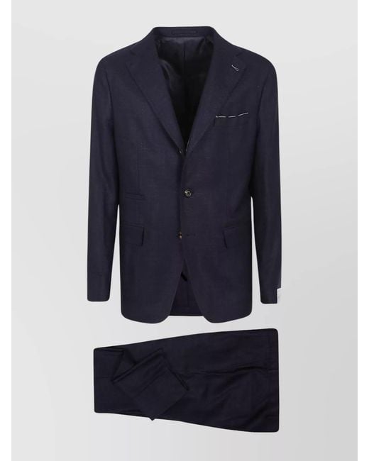 Eleventy Blue Wool Silk Linen Slim-Fit Single-Breasted Suit for men