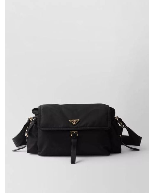 Prada Black Shoulder Bag Pattina Buckle Strap Pockets