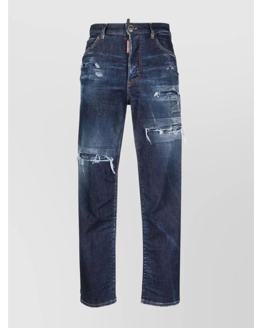 DSquared² Blue High-Waisted Distressed-Effect Cropped Jeans