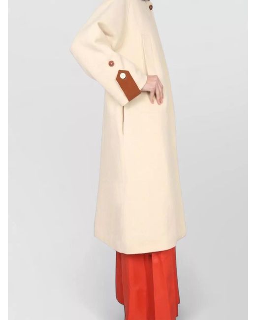 Alysi Red Coat Contrast Cuffs Long Sleeves Pockets