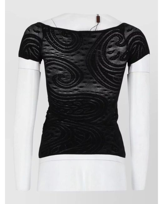 Etro Black Off Shoulder Patterned Top Short Sleeves