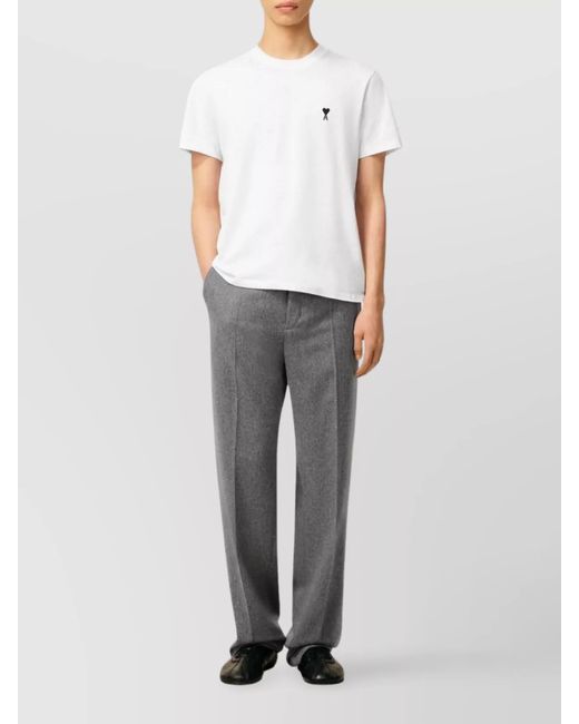 AMI White Cotton Logo-Embroidered T-Shirt for men