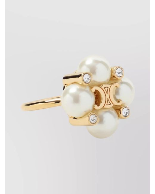Céline Metallic Pearl Crystal-Embellished Ring