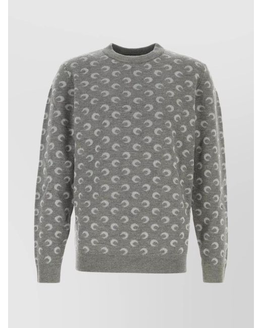MARINE SERRE Gray Wool Blend Jacquard Crewneck Jumper for men