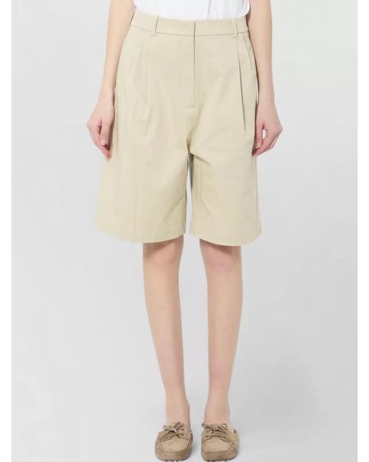 Frankie Shop Natural Marfa Cotton Pleated Mid Rise Bermuda