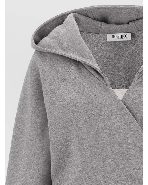 The Attico Gray Hooded Wrap Dress Long Sleeves Drawstring