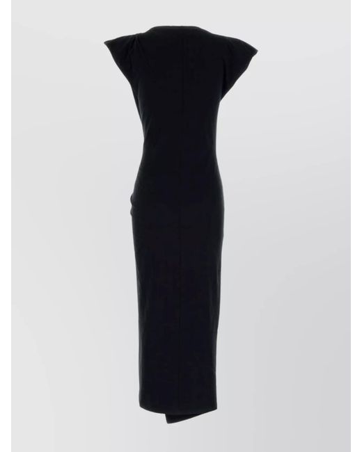 Isabel Marant Black Cotton Jersey Boat Neck Pleated Midi Dress