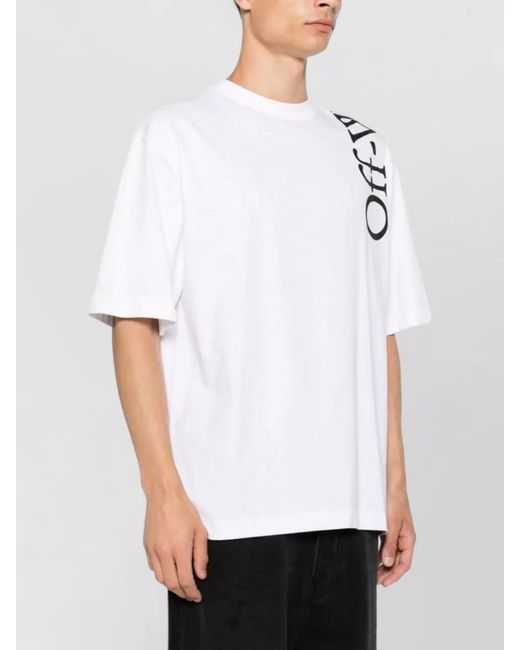 Off-White c/o Virgil Abloh White Cotton Logo Print Crew Neck Short Sleeve T-Shirt for men