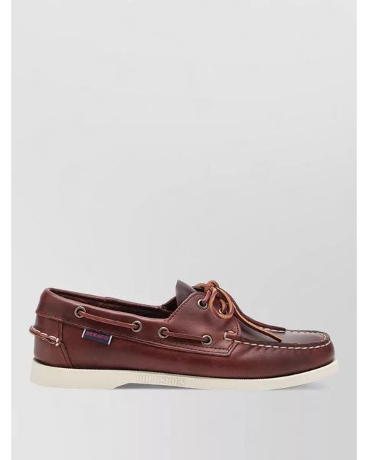 Sebago Brown Loafers Contrast Stitching Lace Detail Rubber Sole